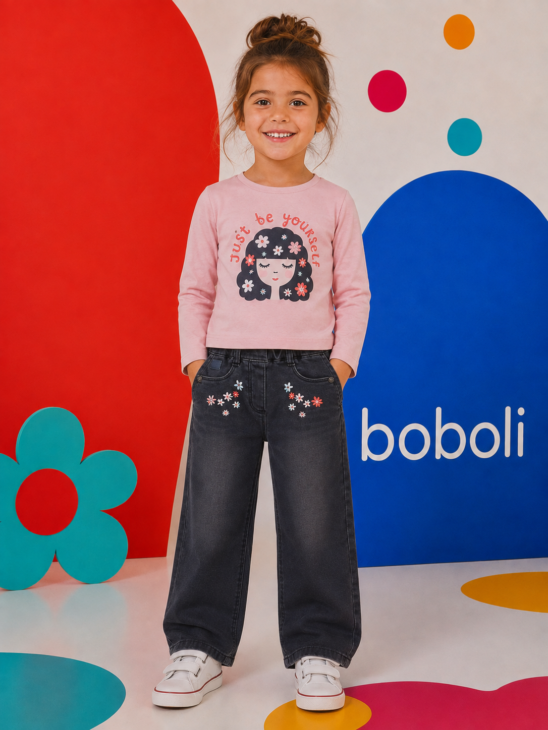 Boboli - T-shirt rose FLOWERS