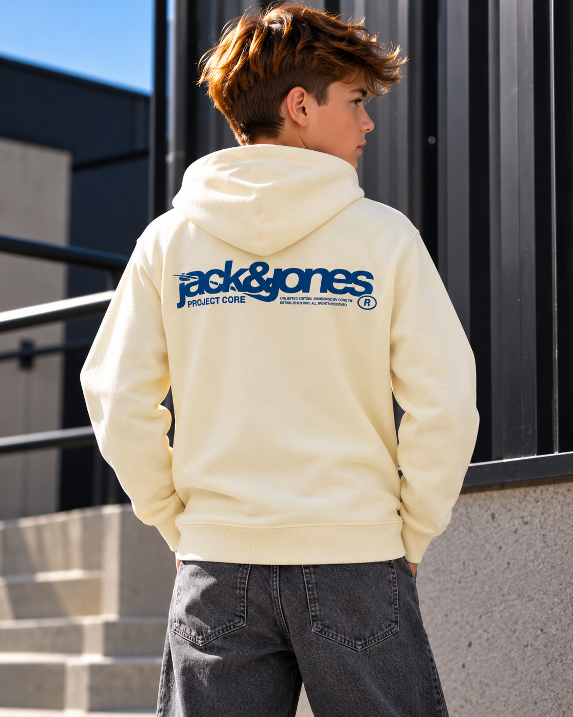 Jack&Jones - Sweat à capuche backprint sweet corn JWHUNION