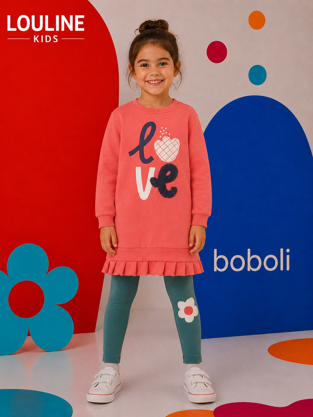 Boboli - Ensembe robe sweat corail & legging vert