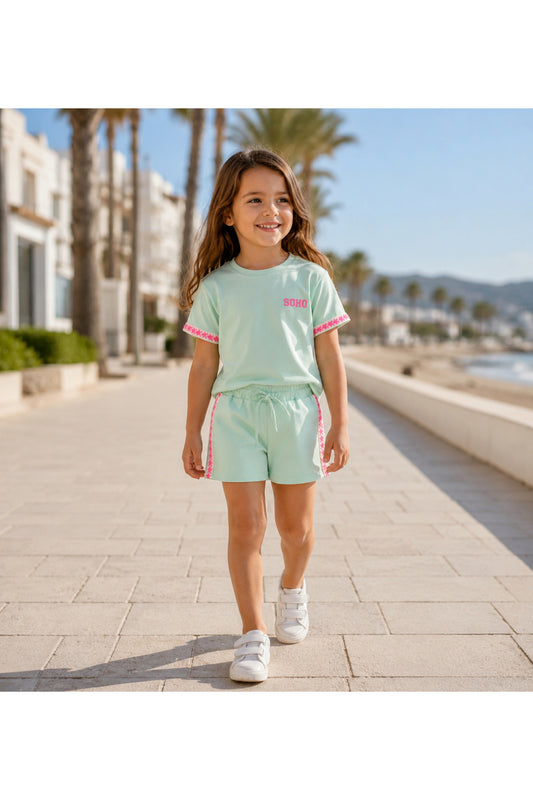 Sweat courte manche & Short vert d'eau SOHO