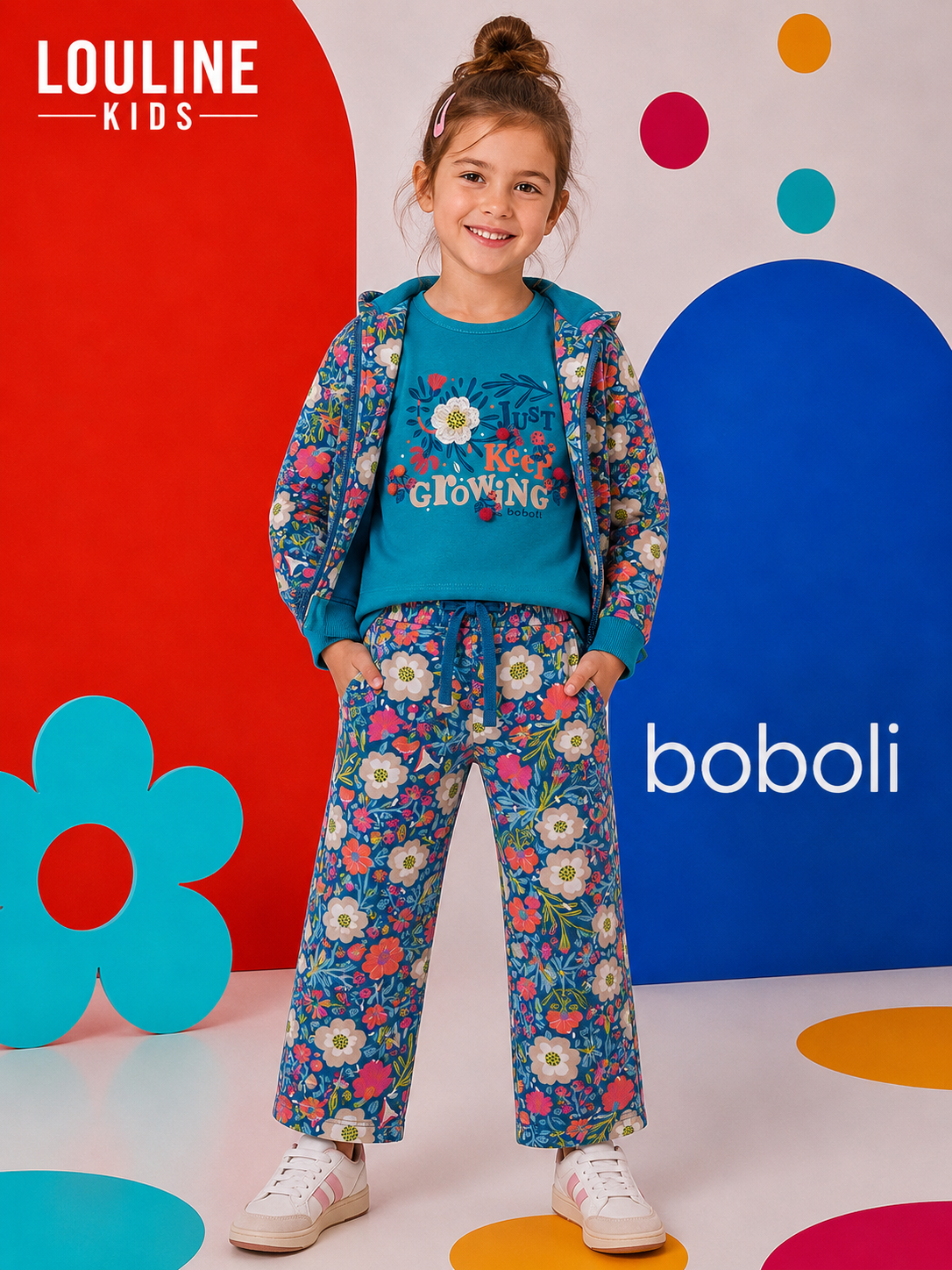 Boboli - T-shirt turquoise FLOWERS