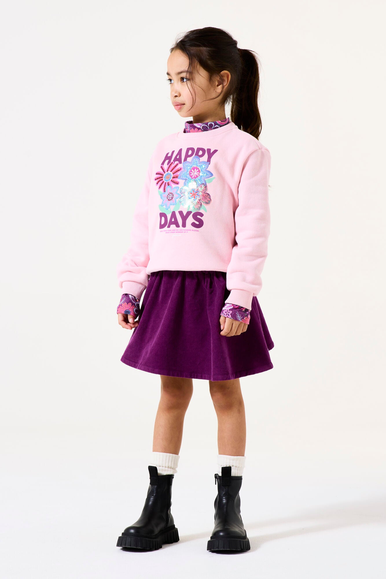 Garcia - Jupe plissée en velours plum purple