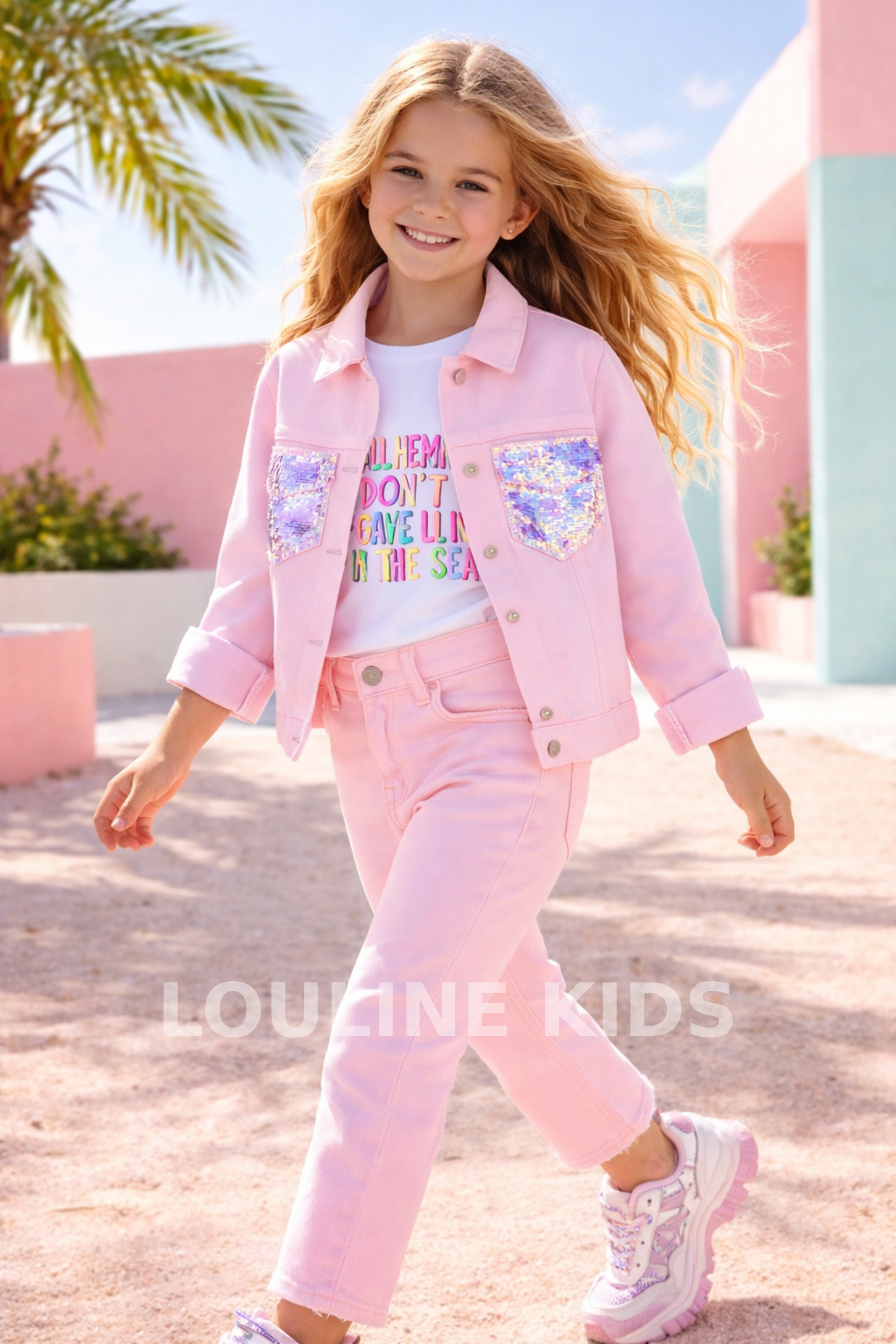 Billieblush - Pantalon en sergé rose écru & poche arrière à sequins
