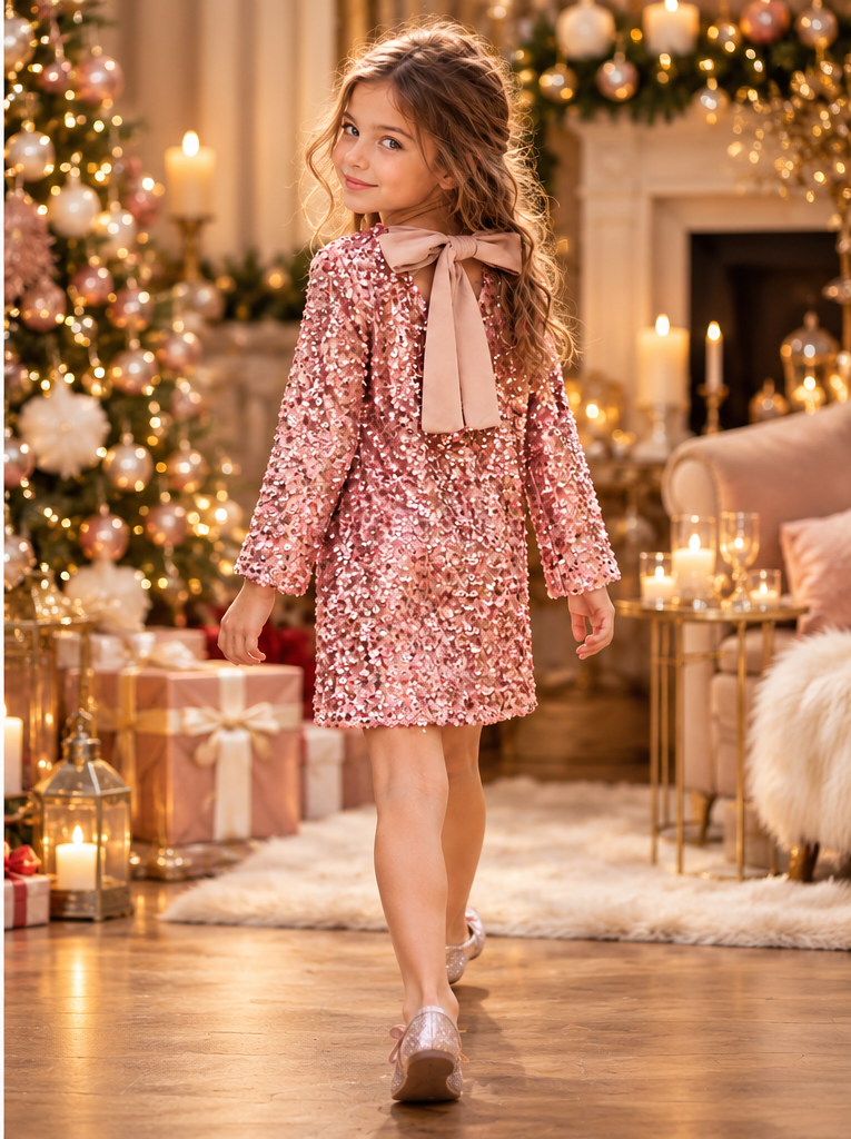 Robe rose à sequins avec noeud